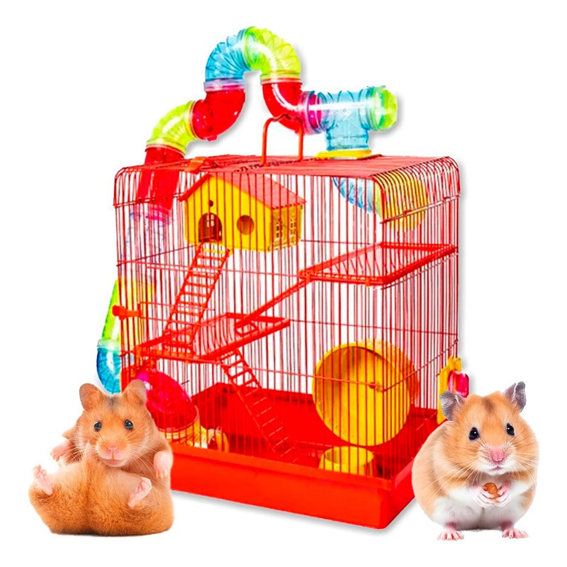 Gaiola Para Hamster Com Casa 3 Andares Com Tubo e Bebedouro