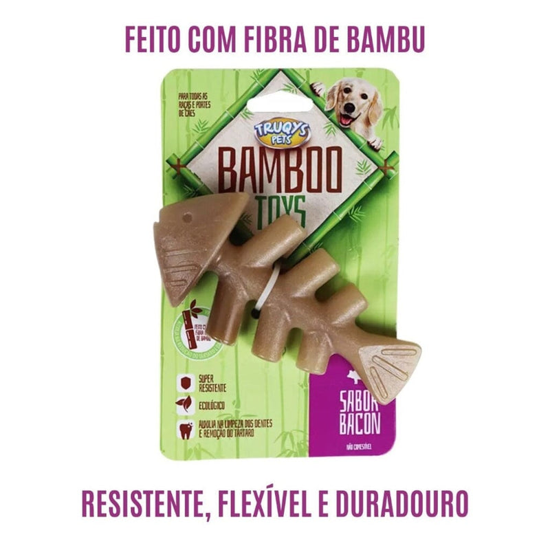 Brinquedo Mordedor Osso Bamboo Peixe Sabor Bacon Limpeza Dentes Tartaro Truqys Espaço de Bicho 