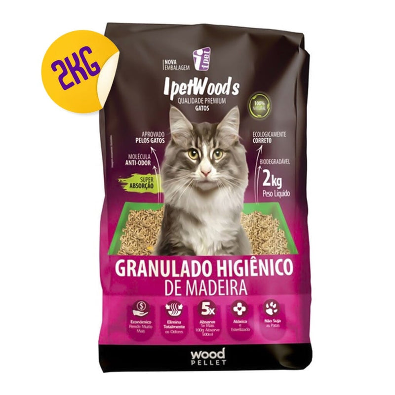 Granulado Higiênico de Madeira para Gatos Ipet Woods Espaço de Bicho 2KG 