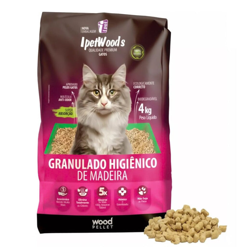 Granulado Higiênico de Madeira para Gatos Ipet Woods Espaço de Bicho 