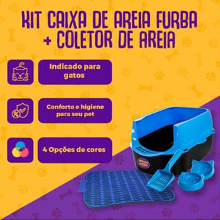 Kit Caixa De Areia Furba para Gatos + Comedouro + Pá para Furba Espaço de Bicho 