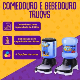 Kit Comedouro e Bebedouro Automático Água 2L e Ração 1Kg TRUQYS PET 