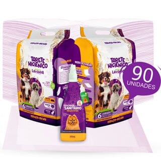 Tapete Higiênico Pet P/ Cães Ultra Espaço De Bicho Lavanda 80x60 90unid+Kit Adestrador Espaço de Bicho Xixi Stop + Xixi Aqui Espaço de Bicho 